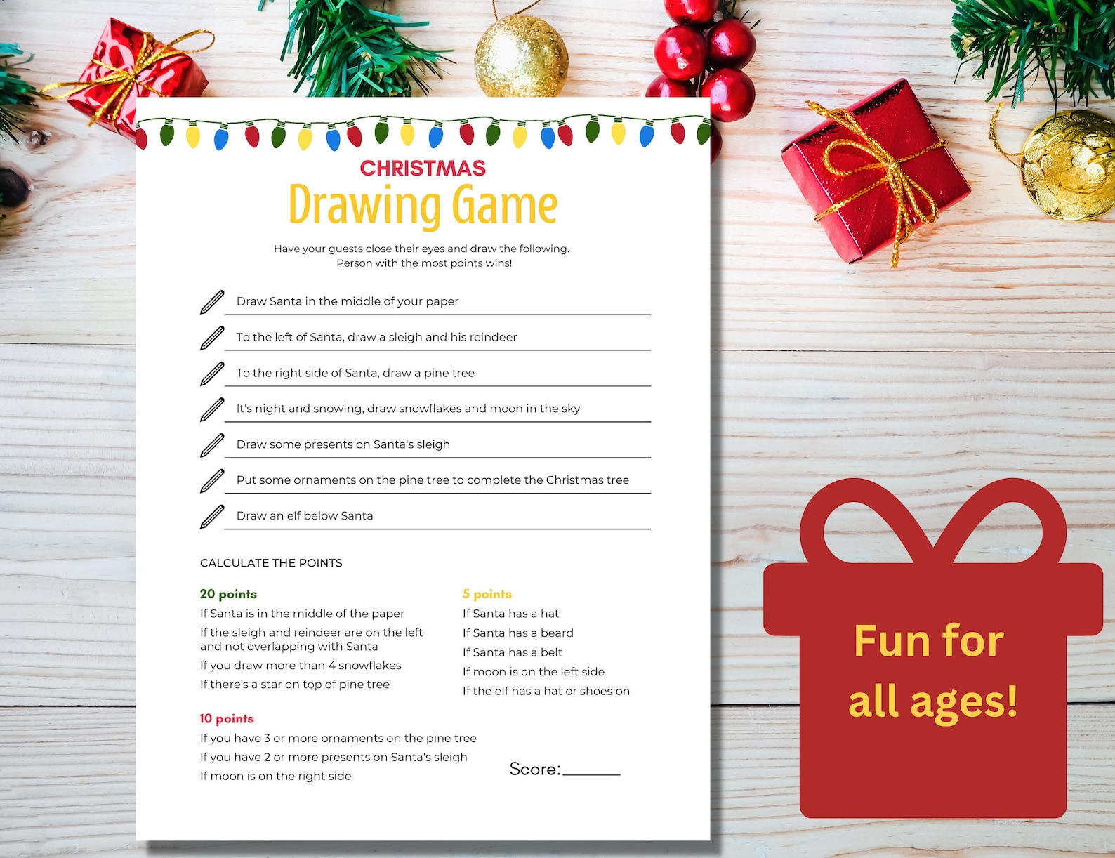 Christmas Drawing Game, Printable Christmas Drawing Challenge, Christmas Family Game, Holiday 