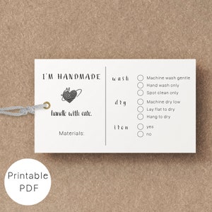 I&#39;m Handmade Printable Care Instructions, Handmade Care Tags, Handmade with Love, Crochet Labels, Handmade Crochet Tags, Handmade Gift Tags