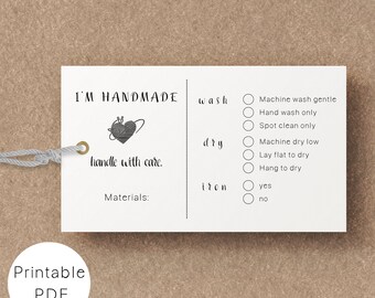I'm Handmade Printable Care Instructions, Handmade Care Tags, Handmade with Love, Crochet Labels, Handmade Crochet Tags, Handmade Gift Tags
