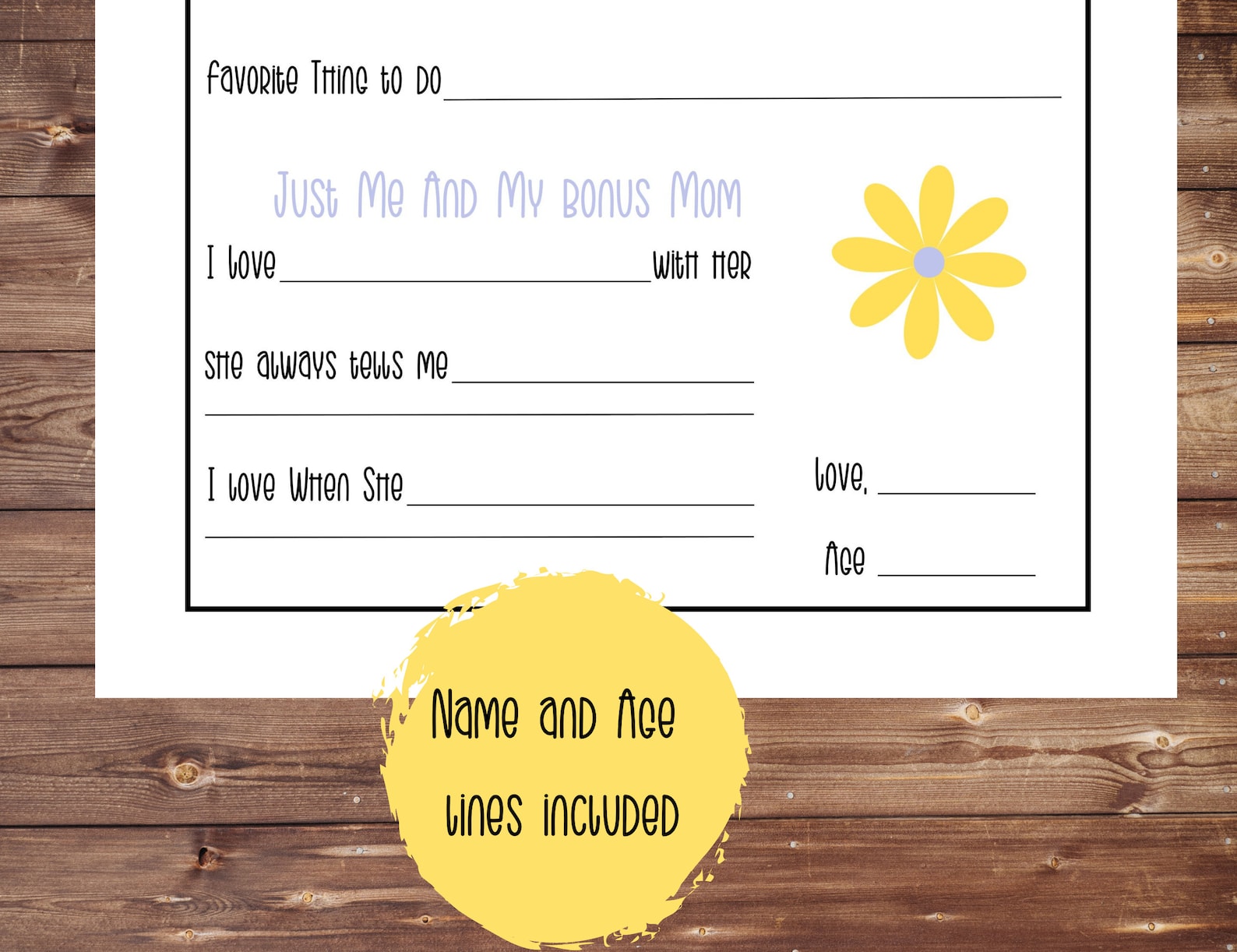 All About My Bonus Mom Printable, Fill in the Blank, All About Mom ...