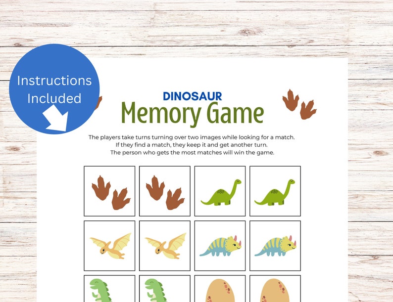 Dinosaur Memory Matching Game, Dinosaur Games for Kids Etsy