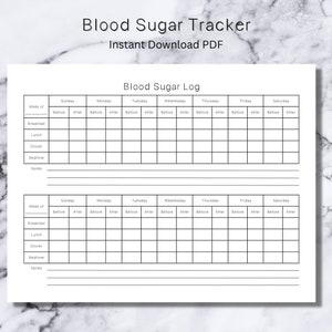 Blood Sugar Log, Blood Sugar Tracker, Glucose Tracker Printable, Diabetic Log, Diabetes Tracker, Weekly Sugar Tracker, Health Tracker