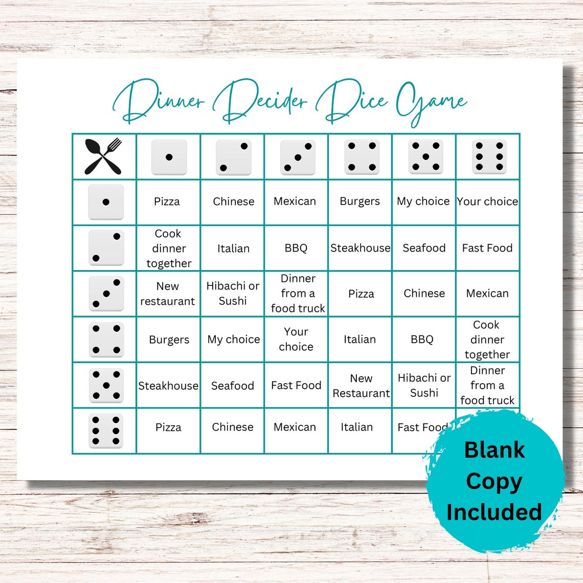 Dinner Decider Dice Game, Food Dice, Dinner Dice, Date Night Dice, Game