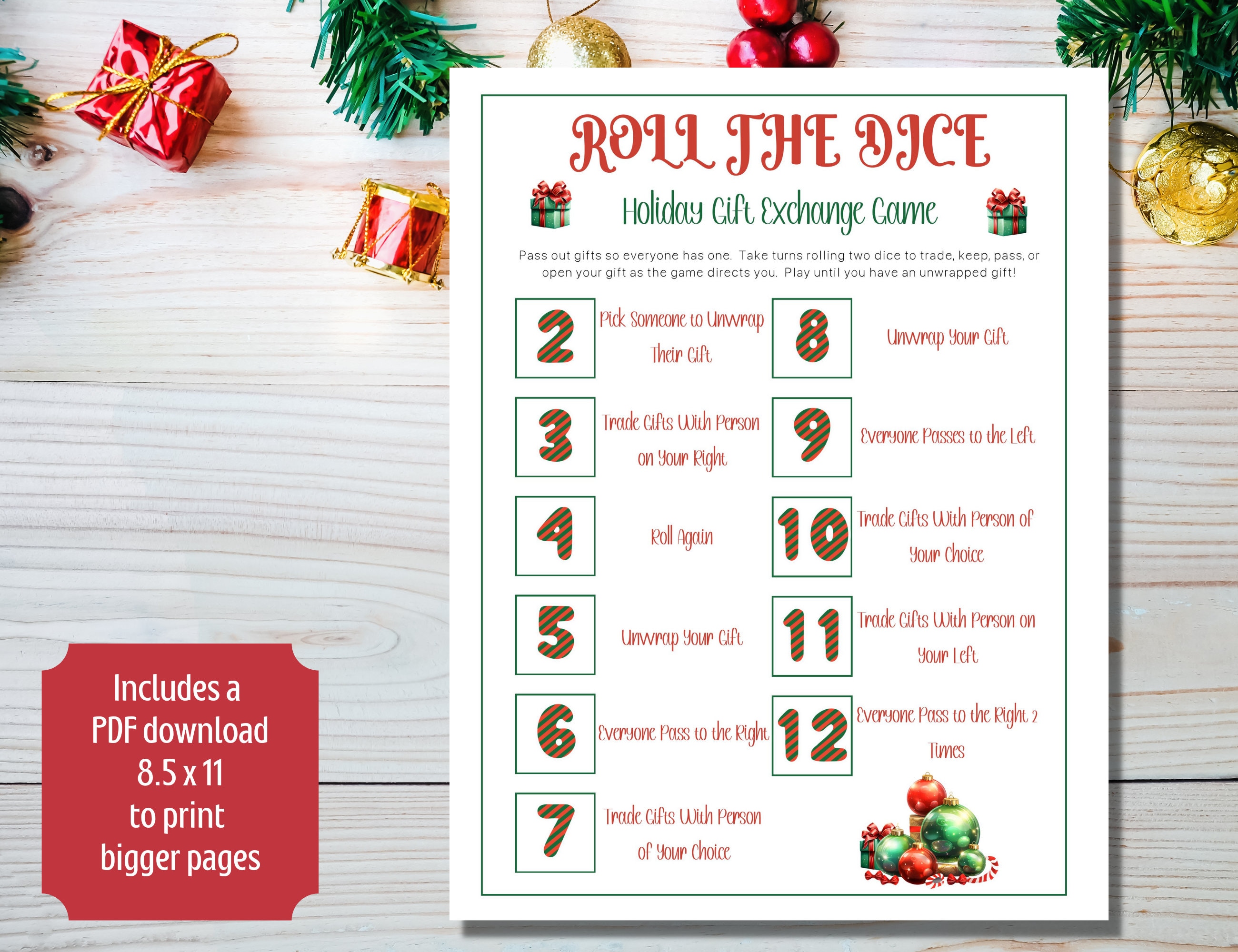 Christmas Gift Exchange Dice Game, Roll the Dice Holiday Gift Exchange