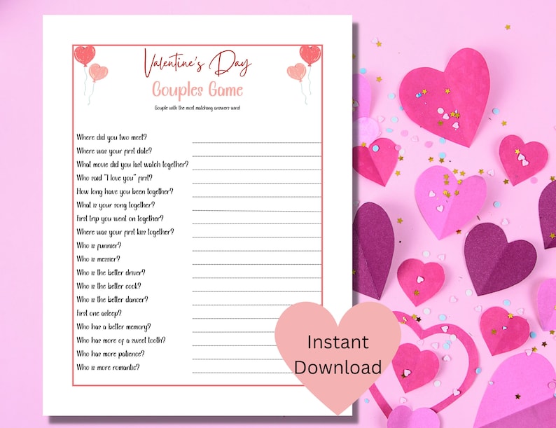 Valentine's Day Couples Game Printable Valentine Games Etsy