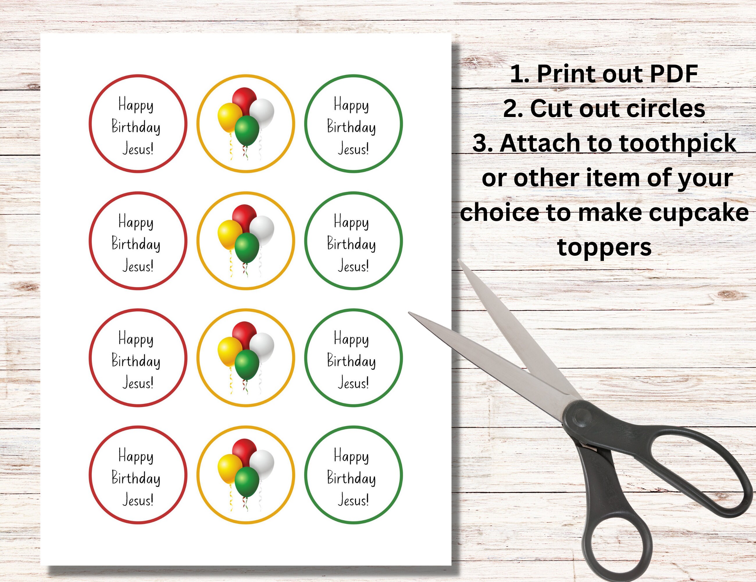 Happy Birthday Jesus Cupcake Toppers, Printable Cupcake Toppers, Jesus