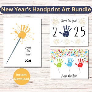 2025 New Years Handprint Craft Bundle, Printable New Years Handprint Art, Craft for Kids, Toddler Memory Keepsake, Happy New Year, DIY Card