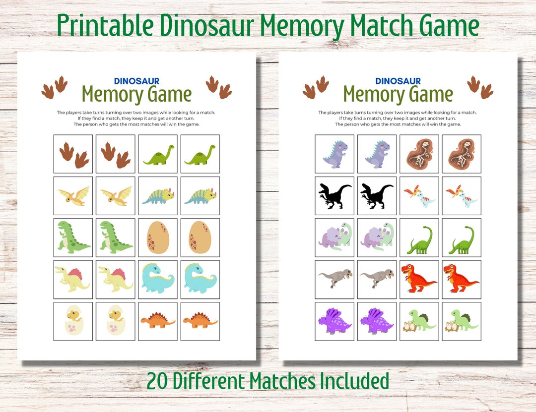 Dinosaur Memory Matching Game Dinosaur Games for Kids Etsy