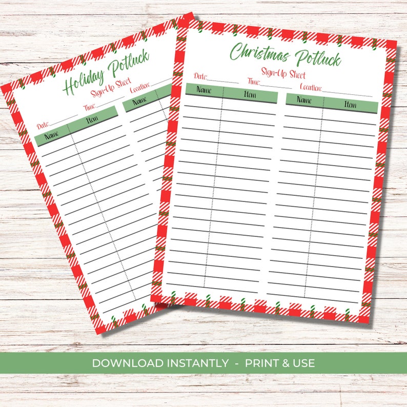 Christmas Potluck Sign up Sheet, Holiday Potluck, Office Christmas