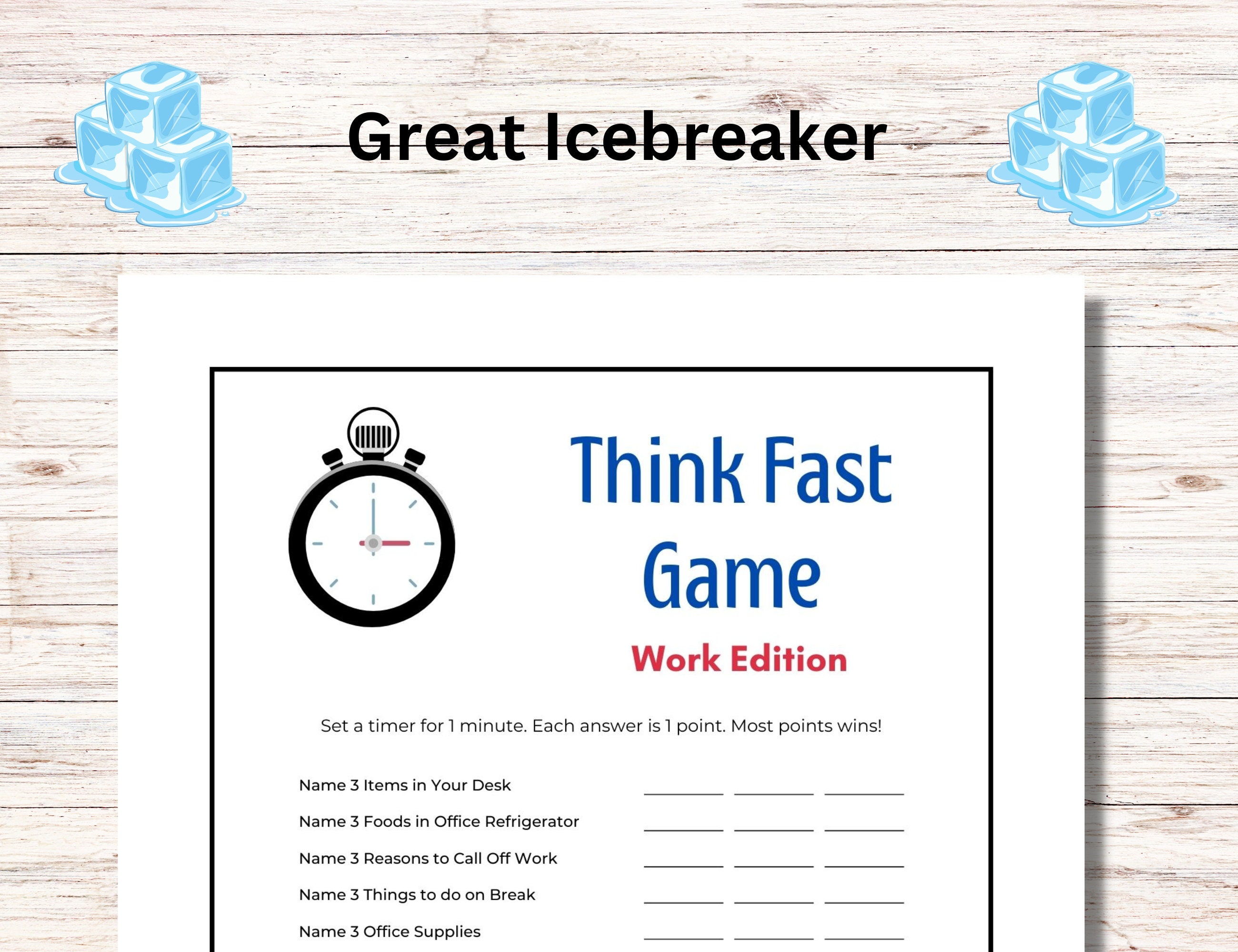 Think Fast Game, Work Edition, Office Party Games, Think Fast Work Game