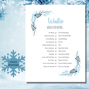 Winter Would You Rather Game, Winter This or That Game, Printable Winter Fun, Fun Winter Party Game, Winter Themed Game