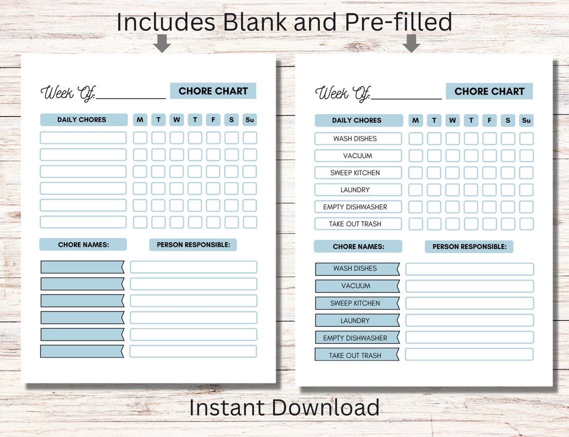 Chore Chart Printable Daily Chore Chart Couples Chore Etsy