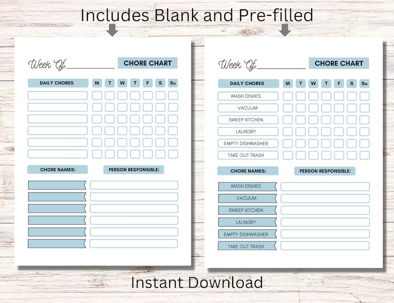 Chore Chart Printable Daily Chore Chart Couples Chore - Etsy
