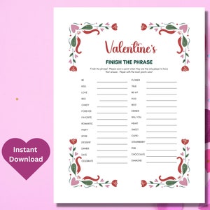 Valentine&#39;s Finish the Phrase, Valentine&#39;s Day Games, Printable Valentine, Valentine Party Game, Classroom Game, Galentines Games