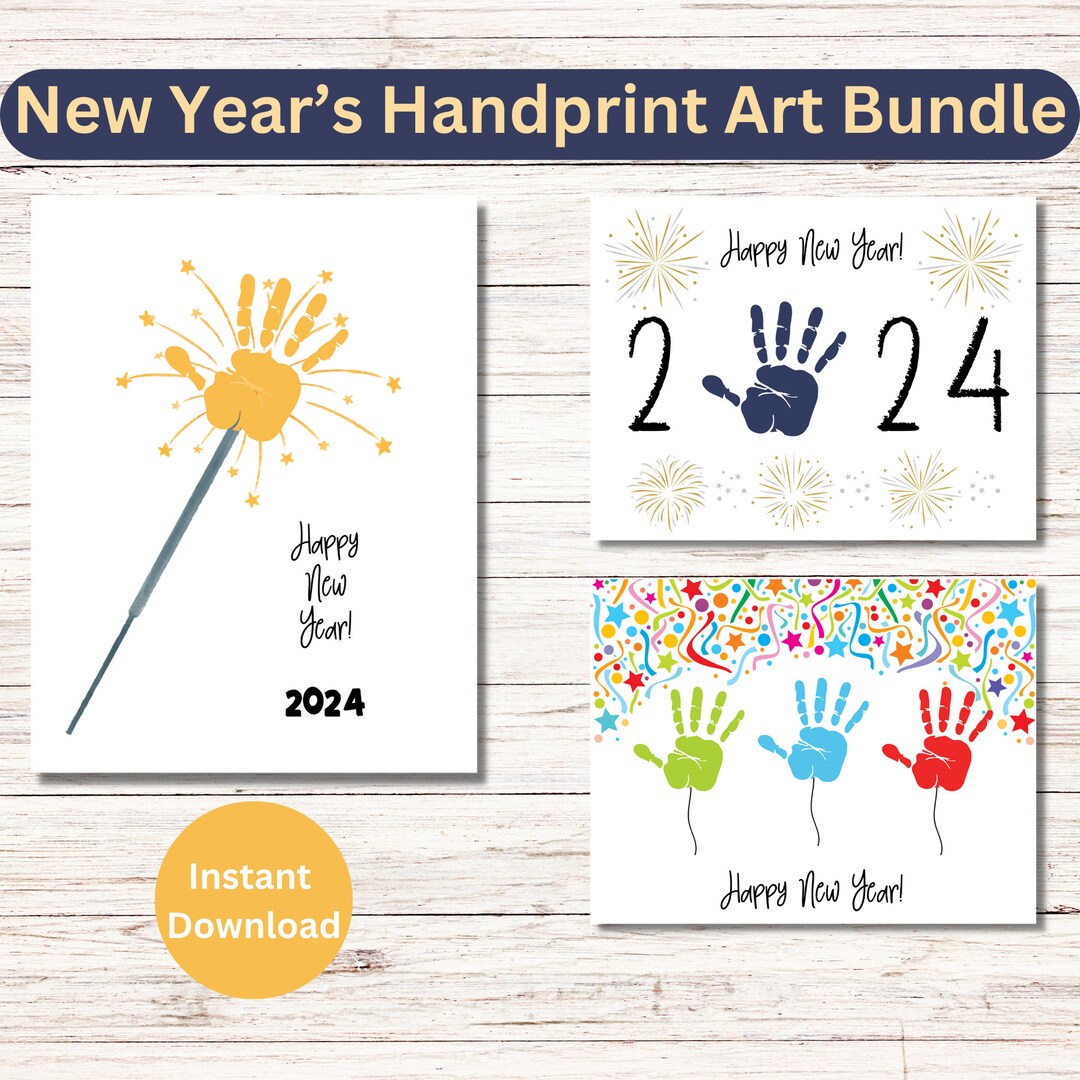 2024 New Years Handprint Craft Bundle, Printable New Years Handprint Art, Craft for Kids