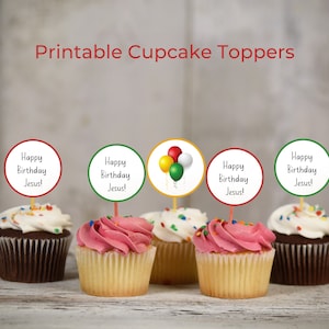 Happy Birthday Jesus Cupcake Toppers, Printable Cupcake Toppers, Jesus Party Decor, Instant Download, Christmas Party, Christmas Cupcake