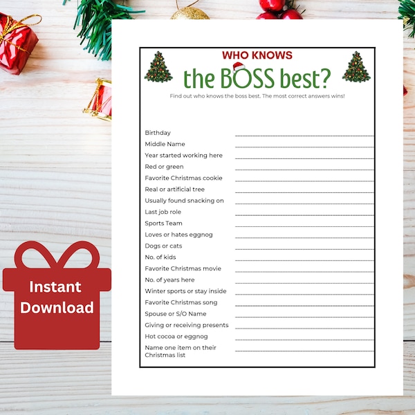 Christmas Who Knows the Boss Best Game, Office Party Games, Christmas Office Icebreaker, Staff Meeting Game, Get to Know Your Boss Christmas