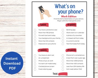 What's On Your Phone Work Edition, What's In Your Phone Game, Office Party Games, Staff Meeting Games, Team Building GamesOffice Icebreaker