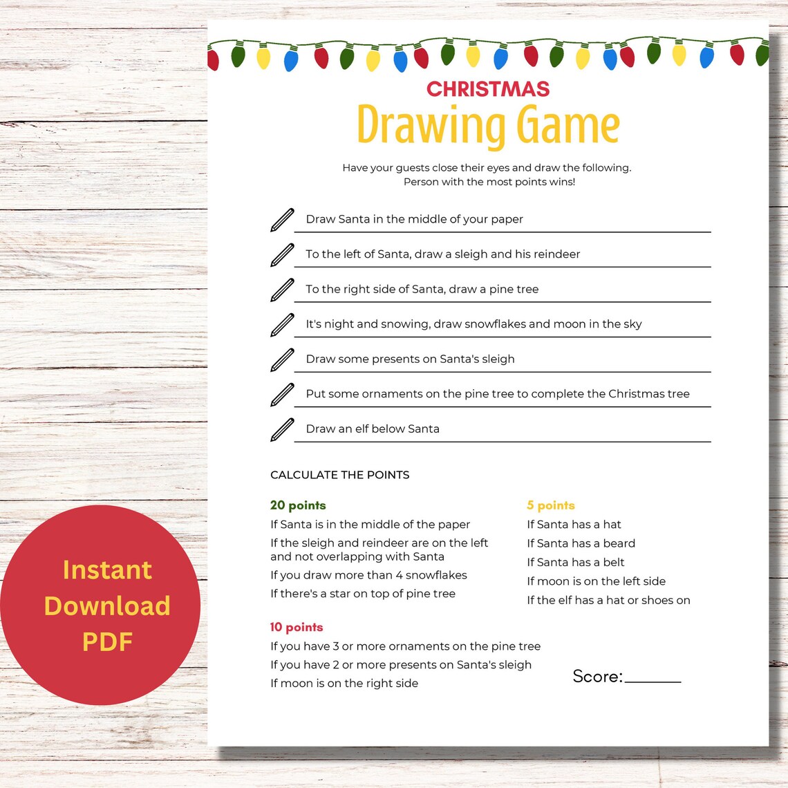 Christmas Drawing Game, Printable Christmas Drawing Challenge