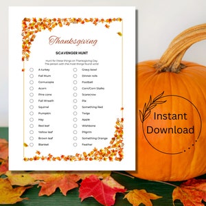 Thanksgiving Scavenger Hunt Printable Game