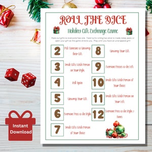 Christmas Gift Exchange Dice Game, Roll The Dice Holiday Gift Exchange Game, Christmas Party Games, Gift Swap, White Elephant Gift Exchange