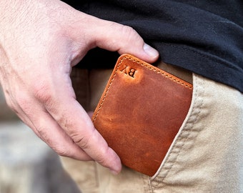 Personalized Leather Wallet Men Bifold Slim Wallet Groomsmen Wallet Best Man Gift Anniversary Gift