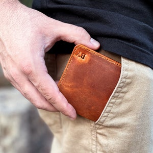 Personalized Leather Wallet Men Bifold Slim Wallet Groomsmen Wallet Best Man Gift Anniversary Gift image 1