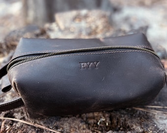 Leather Toiletry Bag Dopp Kit Travel Case Waterproof Lining Groomsmen Gift Bestman Gift
