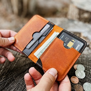Regalo para papá, tarjetero delgado, billetera de cuero personalizada para hombre, billetera con monograma grabado, regalo para el Día del Padre, regalo para novio