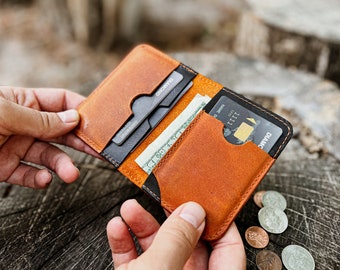 Personalized Slim Wallet Card Holder, Custom Leather Wallet, Monogrammed Engraved Wallet, Valentine's day Gift