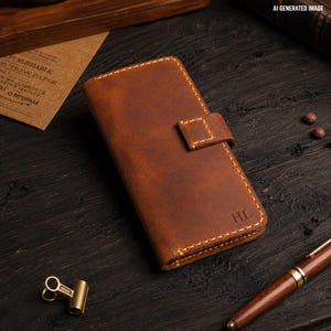 Personalized Large Leather Checkbook Organizer, Custom Wallet with Name, Initial or Business Logo