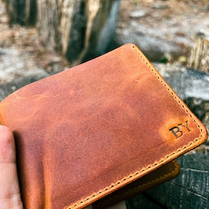 Personalized Leather Wallet Men Bifold Slim Wallet Groomsmen Wallet Best Man Gift Anniversary Gift image 9