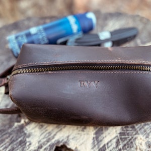 Leather Toiletry Bag Dopp Kit Travel Case Waterproof Lining Groomsmen Gift Bestman Gift image 2