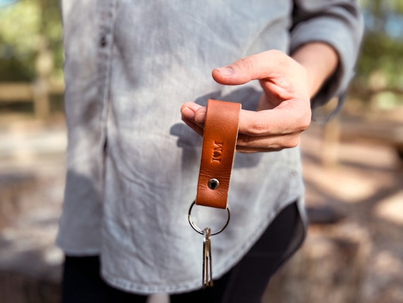 Personalized Leather Keychain, Initial Name Keychain for Kids