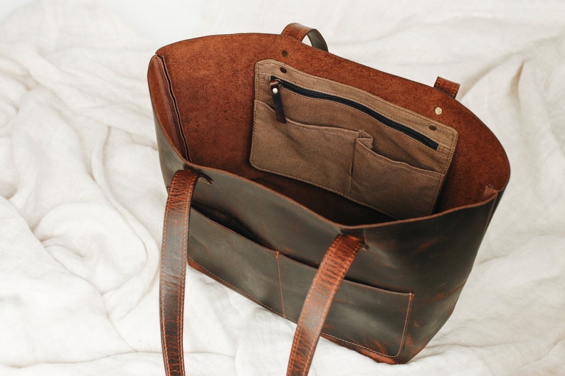Leather Tote Bag, Personalized Bridesmaid Tote, Teacher Shoulder Bag, Nurse Handbag, Mother's Day Gift image 2