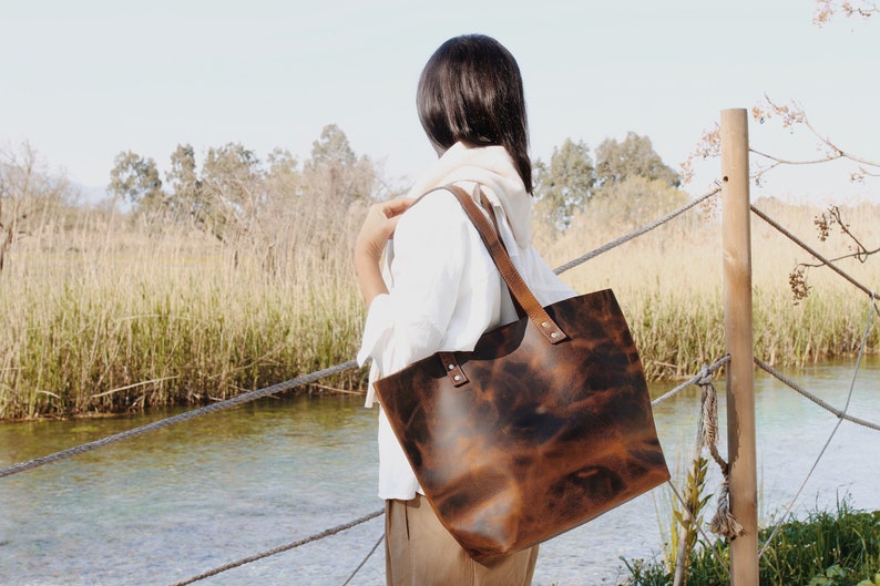 Leather Tote Bag, Personalized Bridesmaid Tote, Teacher Shoulder Bag, Nurse Handbag, Mother's Day Gift image 8