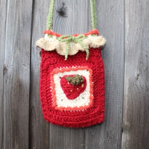 Crochet strawberry jam bag