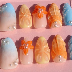 3D Summer Flower Press On Nails | Handmade Press On Nails