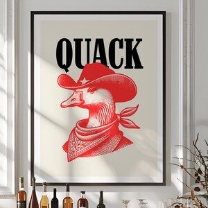Quack Cowboy Goose - デジタル ヴィンテージ ウエスタン ウォールアート レトロ ポスター 面白い ファームハウス デコレーション バー 素朴な動物プリント 折衷的なホームデコレーション ギフト
