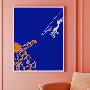 Pomarańczowy Bóg - CYFROWA sztuka ścienna Tworzenie plakatu Sci-Fi Wystrój domu Kosmiczny Estetyczny Surrealistyczny Kosmos Retro Futurystyczny Bar Cart Kosmos Prezent