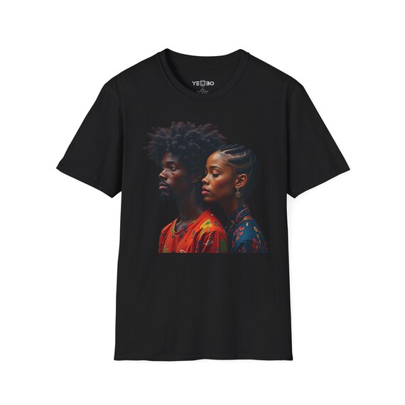 Artistic Unisex T-Shirt, Black Couple Portrait Tee, Soft Cotton Shirt, Gift for Art Lovers, Casual Wear, Everyday Fashion