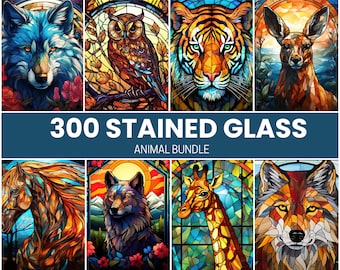 300 Stained Glass Animal Bundle PNG - High-Resolution - Commercial Use