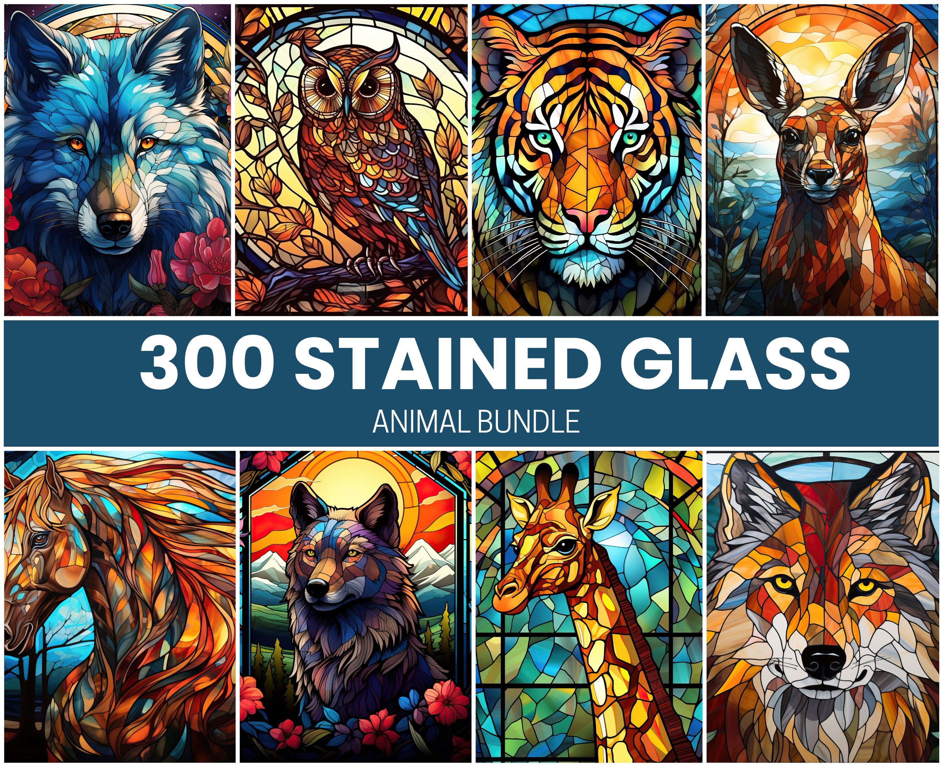 300 Stained Glass Animal Bundle PNG Highresolution Etsy