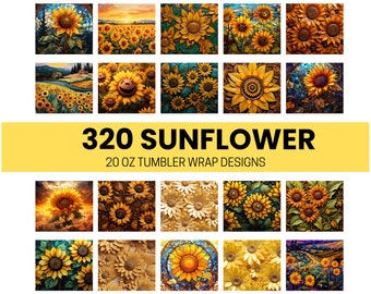 320+ Sonnenblume 3D Becher Sublimationsdesign Bundle, Gerade Designs, Wrap PNG, 3D