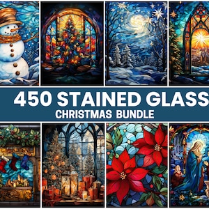 450 Stained Glass Christmas  Bundle PNG - High-Resolution - Digital Paper, Junk Journal, Scrapbooking