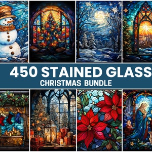 450 Glasmalerei-Weihnachtsbündel PNG - hochauflösendes - Digitalpapier, Junk Journal, Scrapbooking