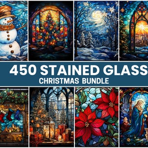 450 Stained Glass Christmas  Bundle PNG - High-Resolution - Digital Paper, Junk Journal, Scrapbooking