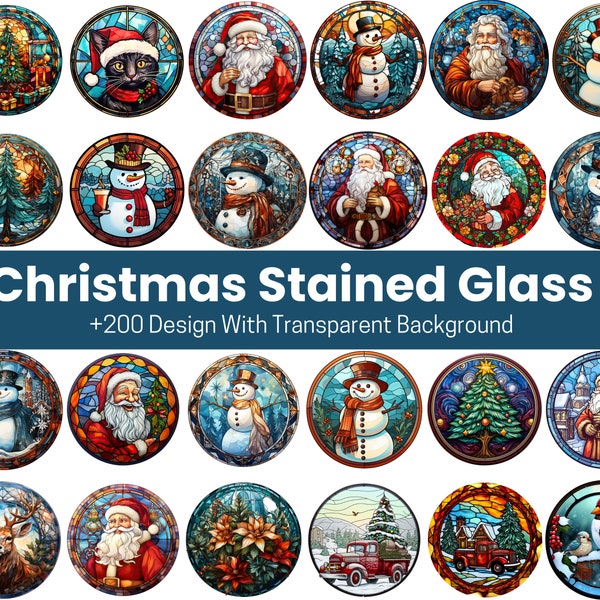 Plus de 200 fichiers haute résolution de vitraux de Noël avec fond transparent