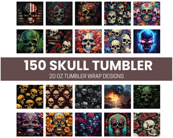 150 Skull Tumbler Sublimation Design Bundle, Straight Designs, Wrap PNG, 3D