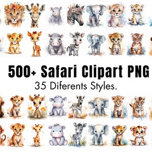 500+ Watercolor Safari Baby Animals Clipart, PNG - High-Resolution - Commercial Use